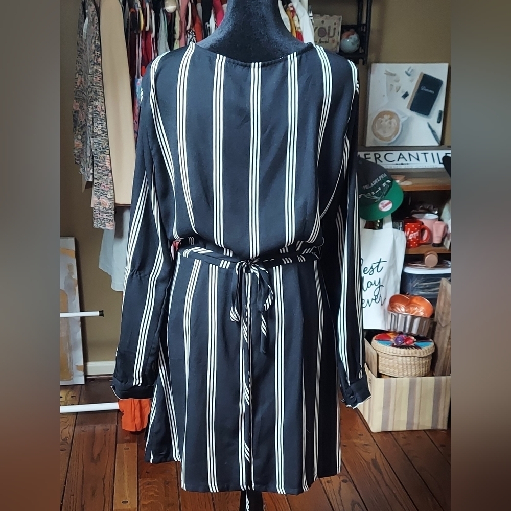 Xhilaration Black & White Striped Wrap Mini Dress - Picture 3 of 4